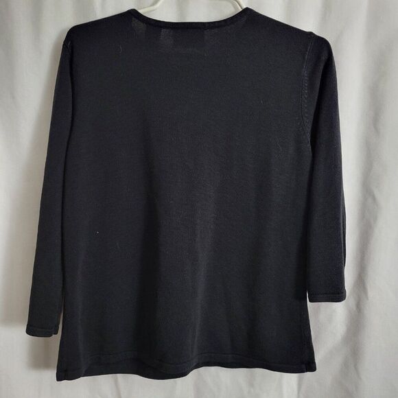 Liz Claiborne XL Knit Sweater Black beaded neck First Issue Acrylic knit 3/4 slv - Picture 2 of 12